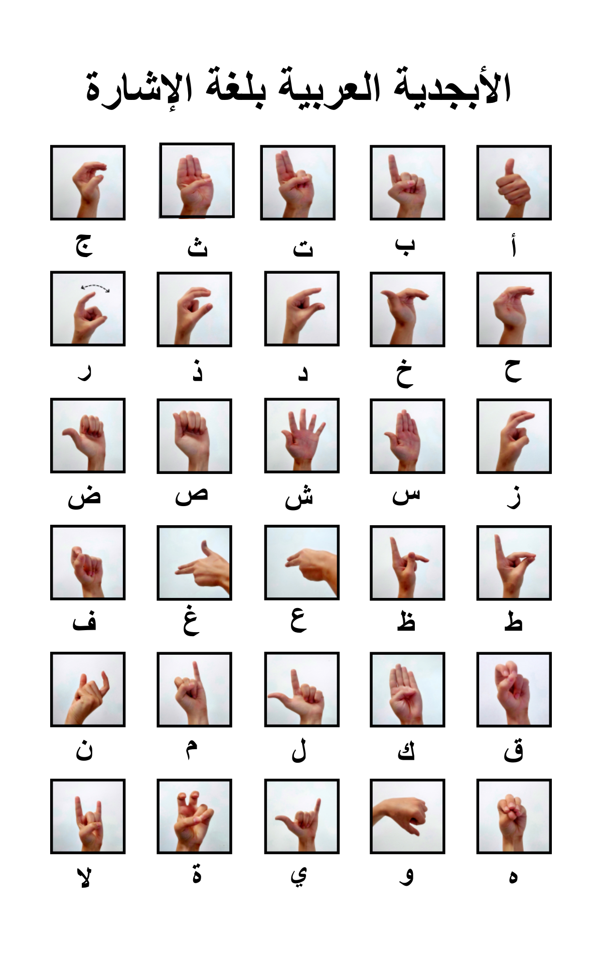 مخطط لغة الإشارة يوضح الحروف والأرقام